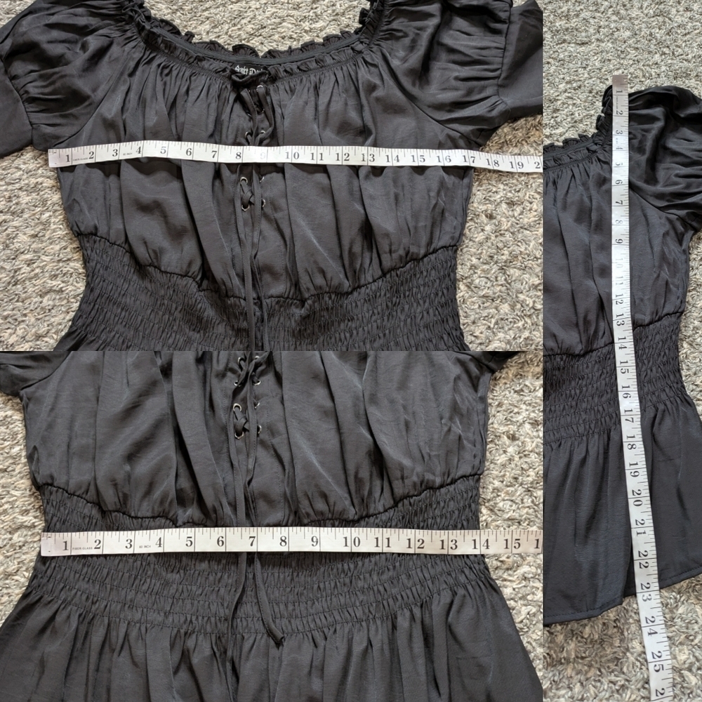 NWT Scarlet Darkness Black Smocked Waist Lace Up Short Sleeve Gothic Top M - Picture 9 of 9